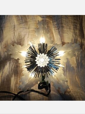 Vintage Double Sided White Star Snowflake Tinsel Light Up Christmas Tree Topper
